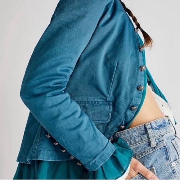 Free People Ruffles Romance Jacket In Teal Jewel NWOT size Small - Picture 6 of 10